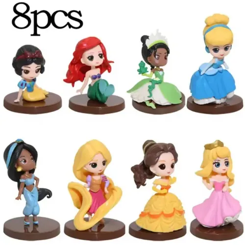 Kit 08 Miniaturas Bonecas Princesas Disney Brinquedo Decoração