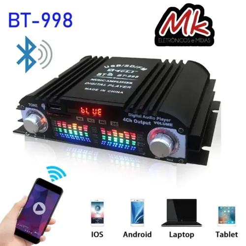 Amplificador Bluetooth 1,600W 4 Canais