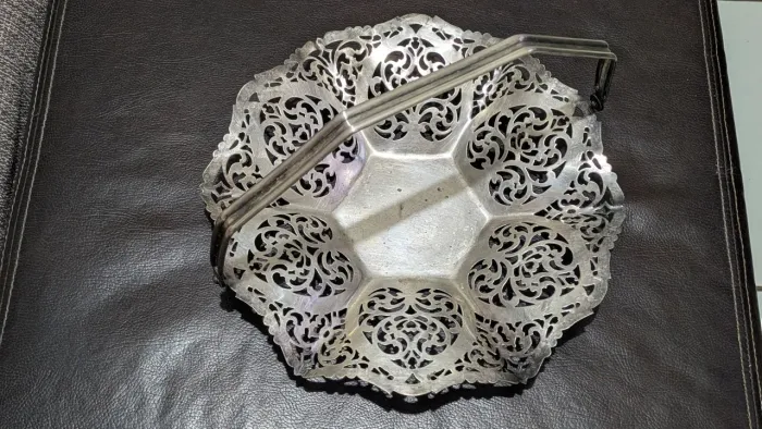Cesta Fruteira Rendada Antiga Prata Meridional 24cm