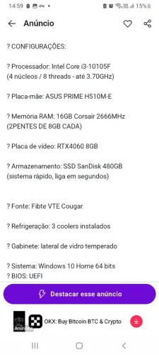 Pc gamer barato com rtx 4060