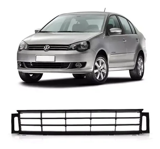 Grade Parachoque Volkswagen Polo 2011 à 2015 - Abertura P/ Friso - Central Preto - Genuíno