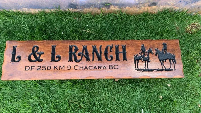Placa de madeira para rancho, chácara ou sítio