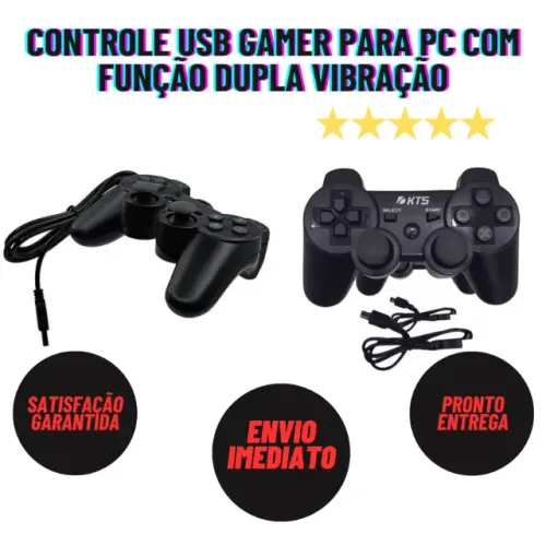Controle Usb Gamer Para Pc Com Função Dupla Vibração