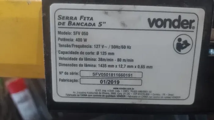 Serra fita de bancada 5" vonder