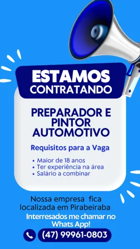 Contrata-se PINTOR AUTOMOTIVO PROFISSIONAL E AJUDANTE