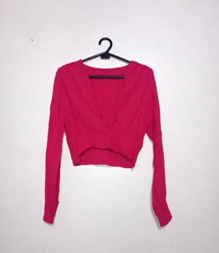 blusa feminina manga longa rosa - tamanho m