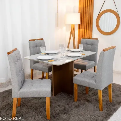 Mesa de Jantar Moscou 120x80 Vidro Off 4Cd Linho Cinza Minas Plac - Entrega Rápida! 