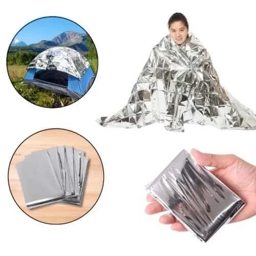 3 un. Manta Cobertor Térmico Aluminizado p/ Resgate Cultivo Camping Impermeável