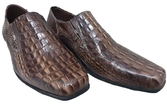 Sapato Social Masculino Couro Legítimo Estampa Croco Marrom Alto Relevo- Direto da Fábrica
