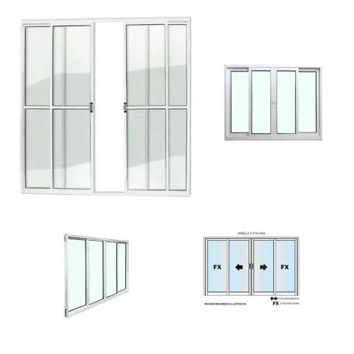 Janela 4 folhas Linha master 100x100 cor brilhante sem grade