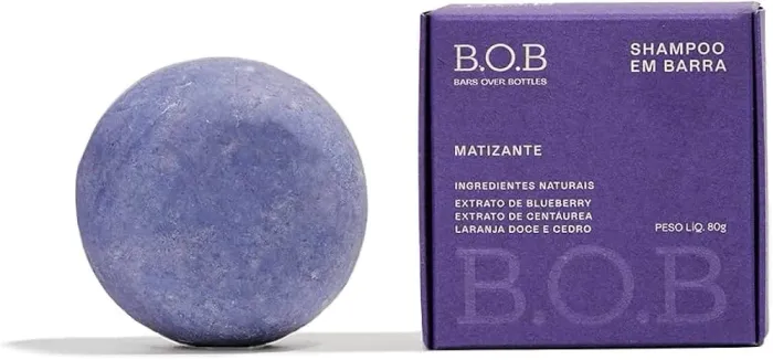 BOB Shampoo em Barra Matizante Natural Blueberry Argila Cabelos Claros Longa Duração - 80g