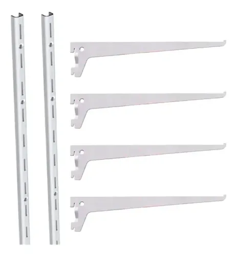 Trilho Cremalheira 2 metros + Suportes de 30cm para Prateleira