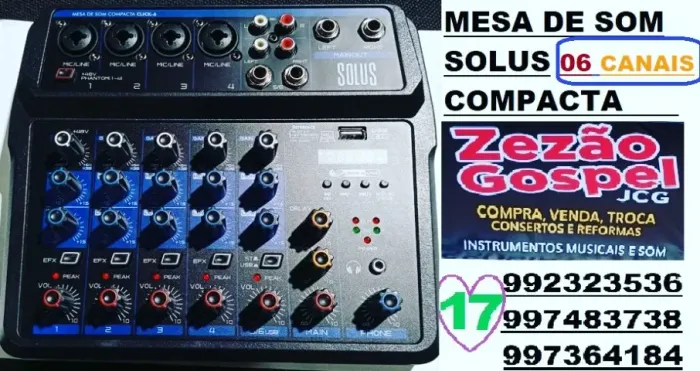 MESA DE SOM COMPACTA SOLUS 06 CANAIS USB ZERO EFX 455,RSTROCAS