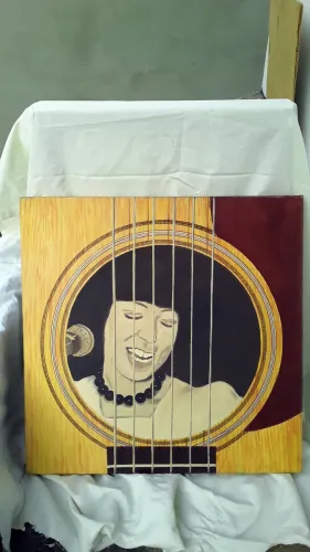 Pintura Quadro Tela óleo sobre  painel pintado a mão Nara Leão 70x70cm