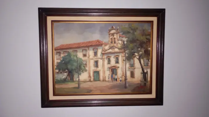 Quadro de pintura a óleo de uma igreja Nossa senhora de Bonsucesso 