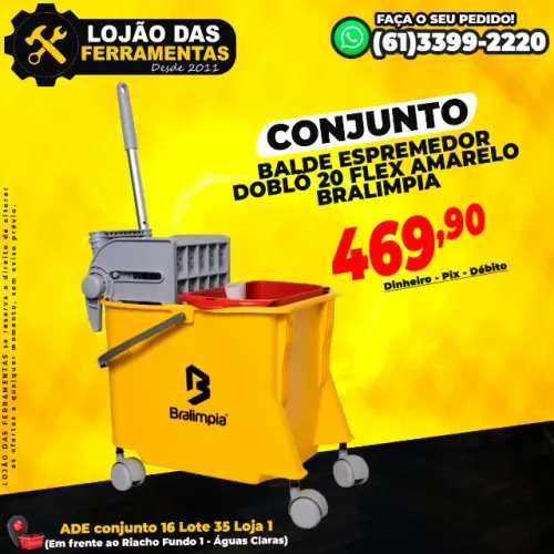 Conjunto Balde Espremedor Doblô 20 Flex Amarelo Bralimpia