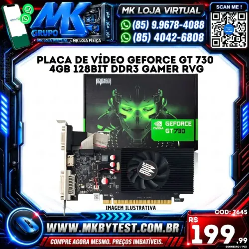 Placa De Vídeo Geforce Gt 730 4gb 128bit Ddr3 Gamer RVG