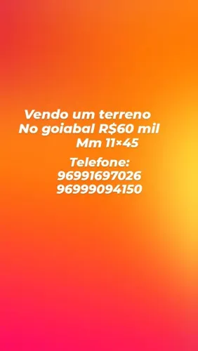Vendo terreno localizado no goibal valor de 60.000.00