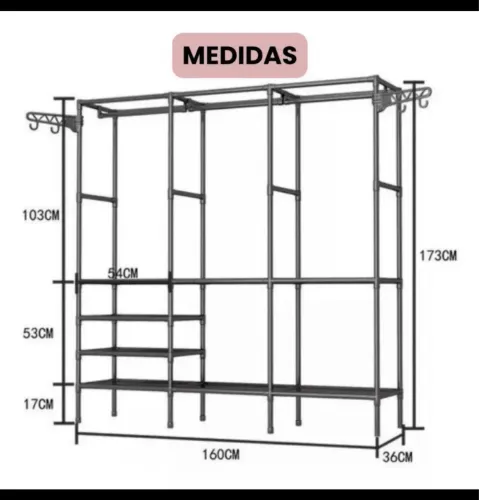Arara De Roupa 3 Fileiras Cabideiro De Chão Sapateira Rack Organizador Multiuso Aço Inox
