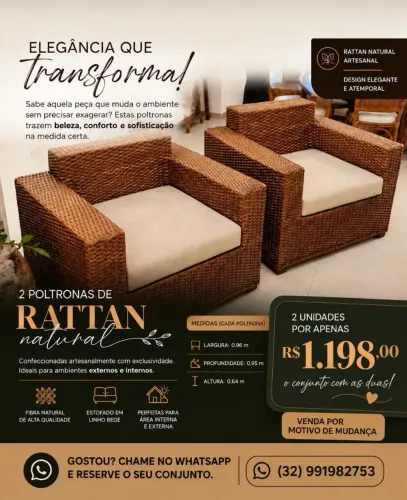 Oportunidade! Poltronas de Rattan natural lindas - 2 unidades