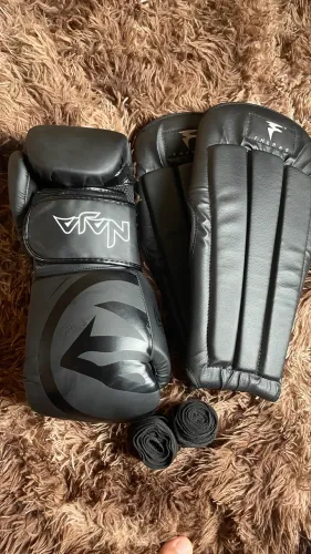 kit luva de boxe muay thai naja12oz + Bandagem 5 metros + Caneleira theras MMA Muay Thai