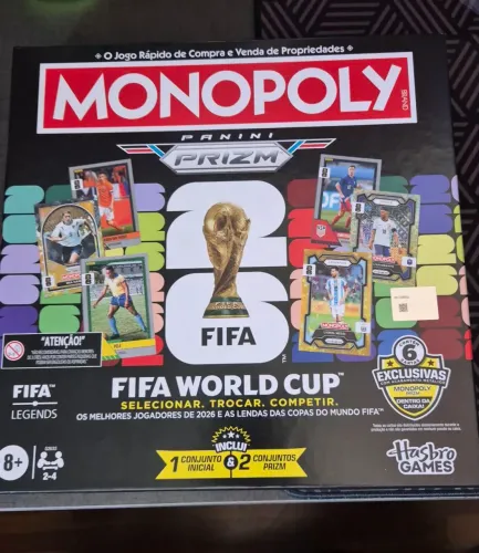Monopoly Prizm Panini Copa do Mundo 2026 - Novo (aberto) - Jogo Completo com 8 Cards Prata