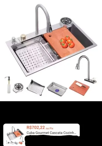 Cuba Gourmet Cascata Cozinha Premium Torneira Completa Prata