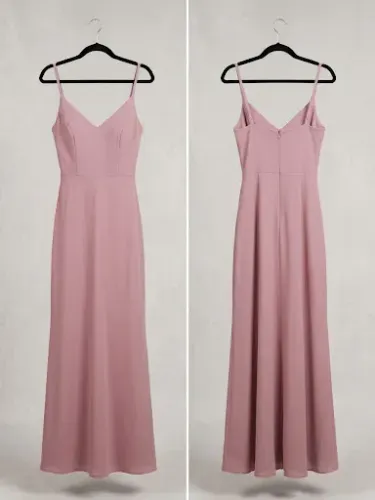 Vestido Longo em Crepe Rosa Chá