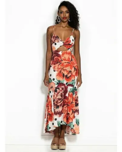 vestido midi farm poá floral p