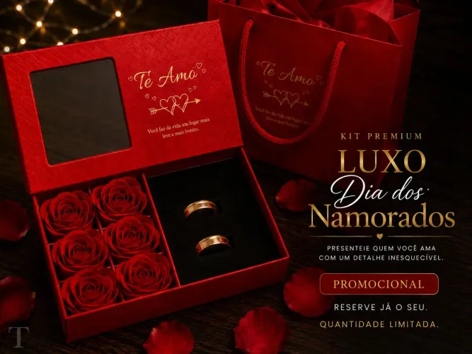 Promoção Dia dos Namorados! Kit Luxo Par de Alianças + Box Personalizada - Promoção!