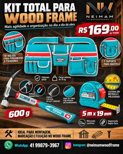 Kit TOTAL Woodframe Cinto/Trena/Martelo agulha