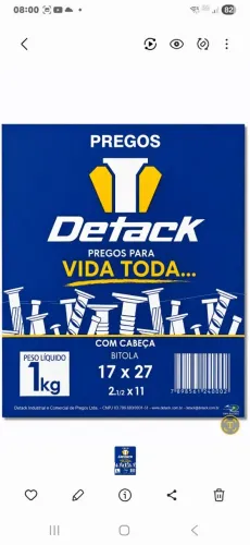 Prego 17x27 polido com cabeça