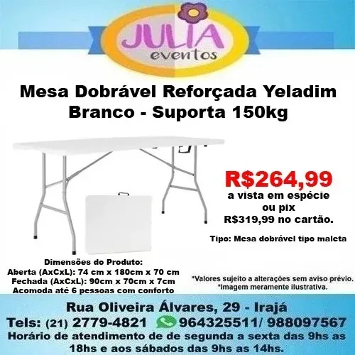Mesa Dobrável Reforçada Yeladim BRANCA - Suporta 150kg