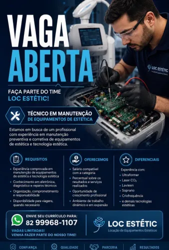 Vaga para técnico em manutenção em equipamentos de estética 