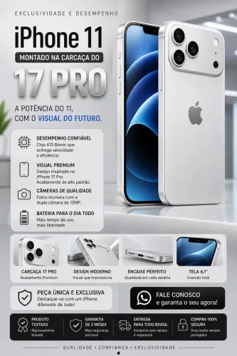 ? iPhone 11 na Carcaça 17 Pro Silver ? Visual Premium e Exclusivo! ?