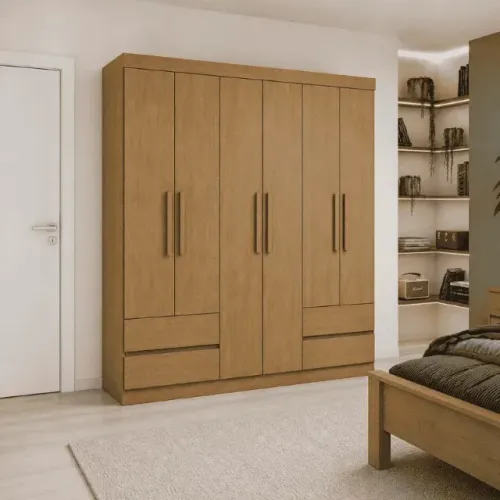 !!! PAGUE NA ENTREGA !!! Guarda-roupa Zeus Amêndoa 6P 4G Larg. 1.77m - Móveis Lopas