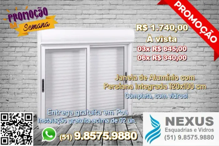 Esquadria de Alumínio - Janela com Persiana Integrada 120x100 cm (nova)