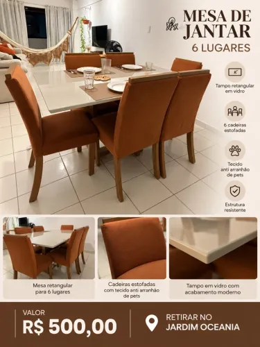VENDO MESA DE JANTAR COM 6 CADEIRAS - R$ 500,00