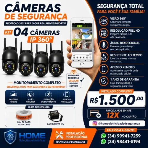 Câmeras de Segurança - Kit 4 Câmeras IP 360°