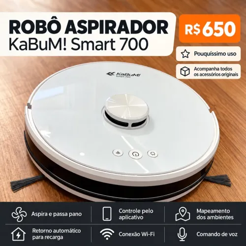 Robô aspirador Kabum 700 passa pano mapeamento 