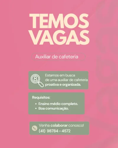 AUXILIAR DE CAFETERIA SEM EXPERIÊNCIA, BAIRRO HUGO LANGE, FEMININO
