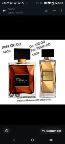 Perfume Essencial único masculino e feminino 100ml 140.00 cada