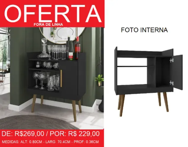 Aparador café com pés palitos - Parcele em até 10x sem juros!