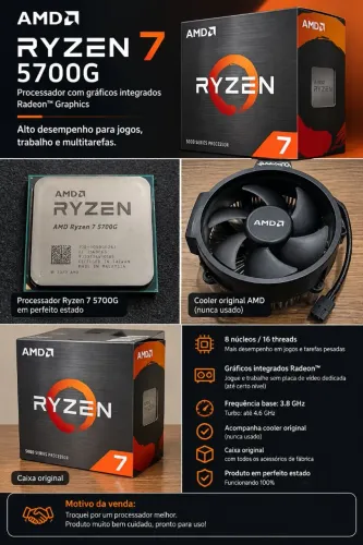 Ryzen 7 5700G 8/16 Cores + Vega 8 | Original + Cooler NOVO | Excelente Estado