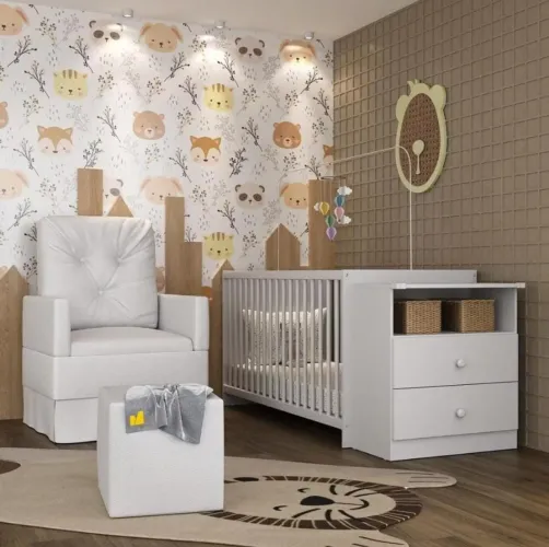 Kit Berço + Colchão + cômoda + Cadeira amamentação + puff