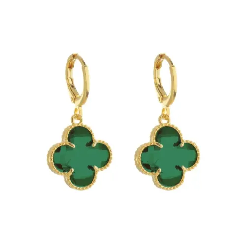 Brinco Trevo da Sorte Verde Banhado Ouro 24K