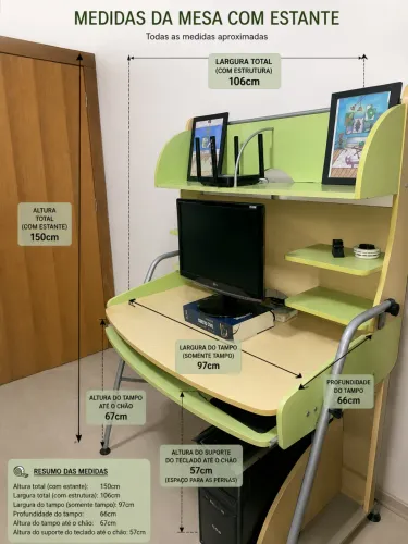 Mesa para Escritório, Computador e Estudos com Estante