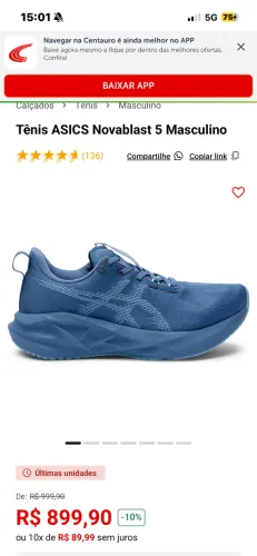 TÊNIS ASICS FF BLAST  TAM 40 USADO UMA VEZ SÓ ESTÁ SEM PALMILHA VALOR 600  no site 900