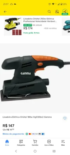 Lixadeira orbital treme treme gama 180w