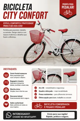 Bicicleta Genova Aro 26 com Cesta e Bagageiro -